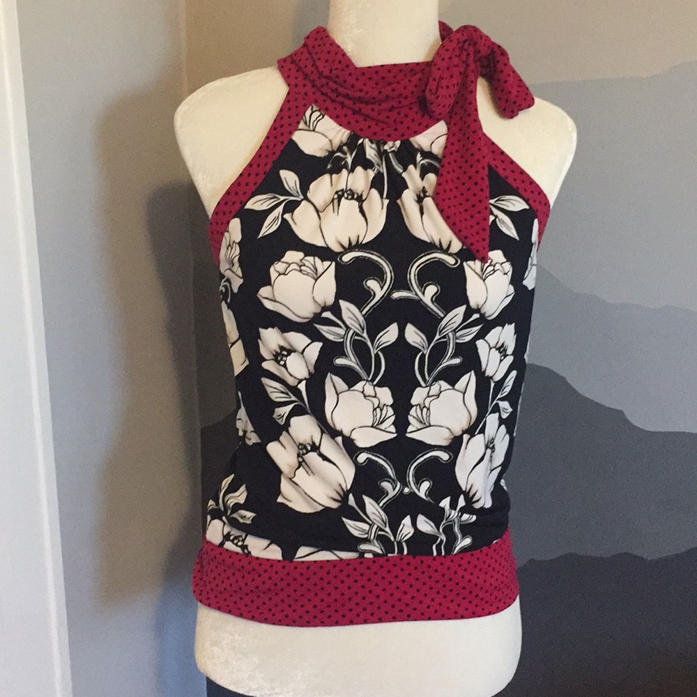 White House Black Market print halter top XS